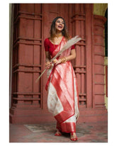 Kasturi Trendz Elegant White and Red Embroidered Saree – Traditional and Graceful